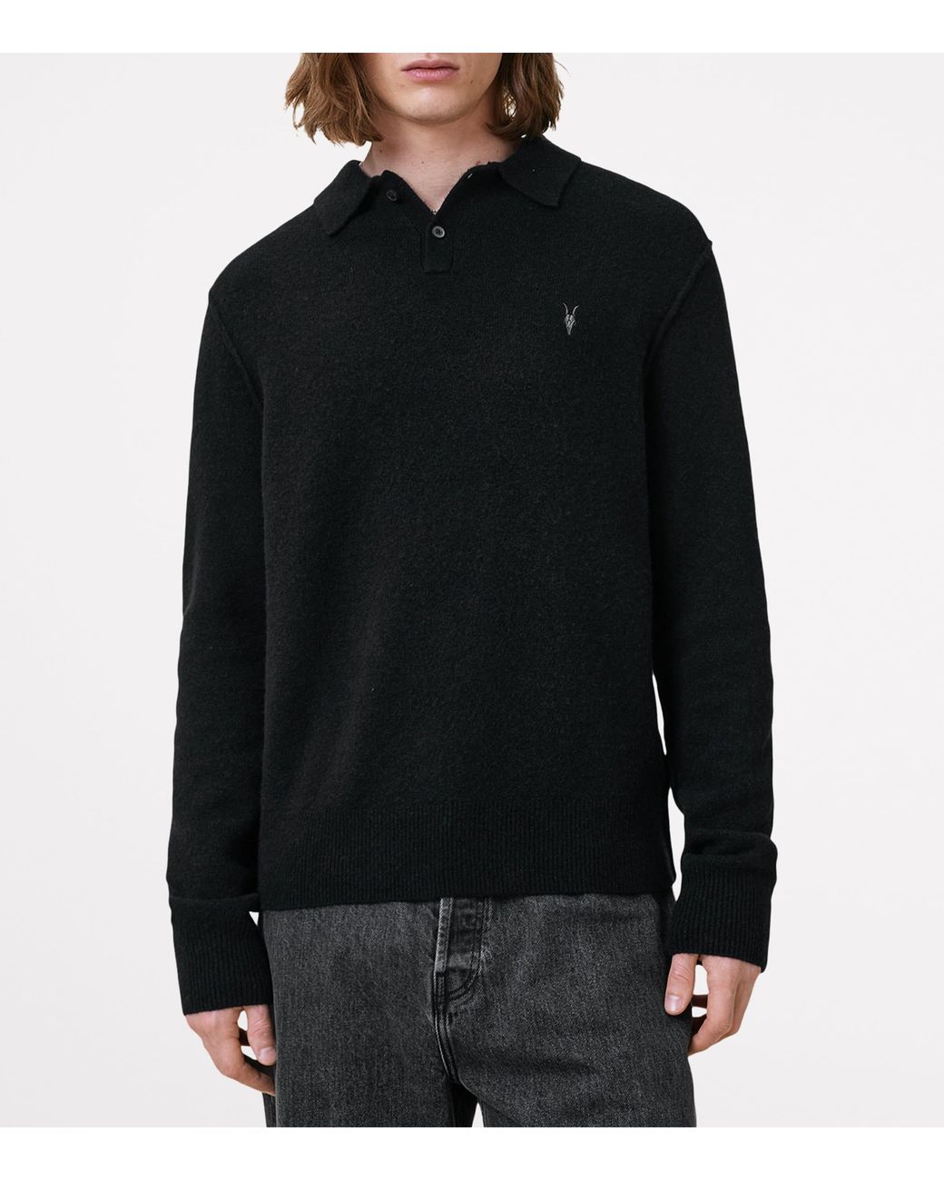 AllSaints Black Statten Polo Sweater for men