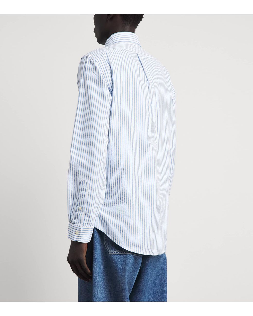 Polo Ralph Lauren Blue Cotton Seersucker Stripe Shirt for men