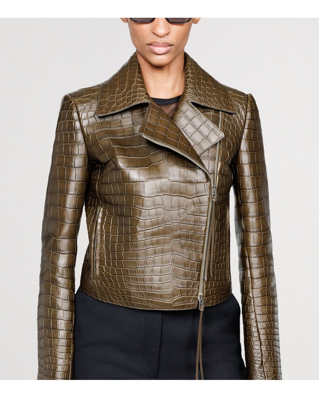 Tom Ford Brown Croc-Embossed Lambskin Biker Jacket