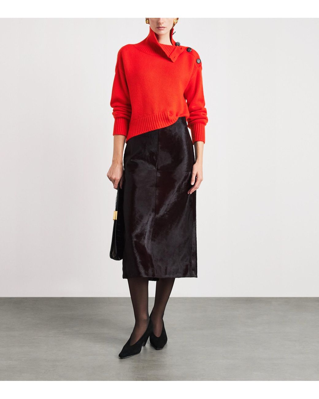 Yves Salomon Red Wool-Cashmere Funnel-Neck Sweater