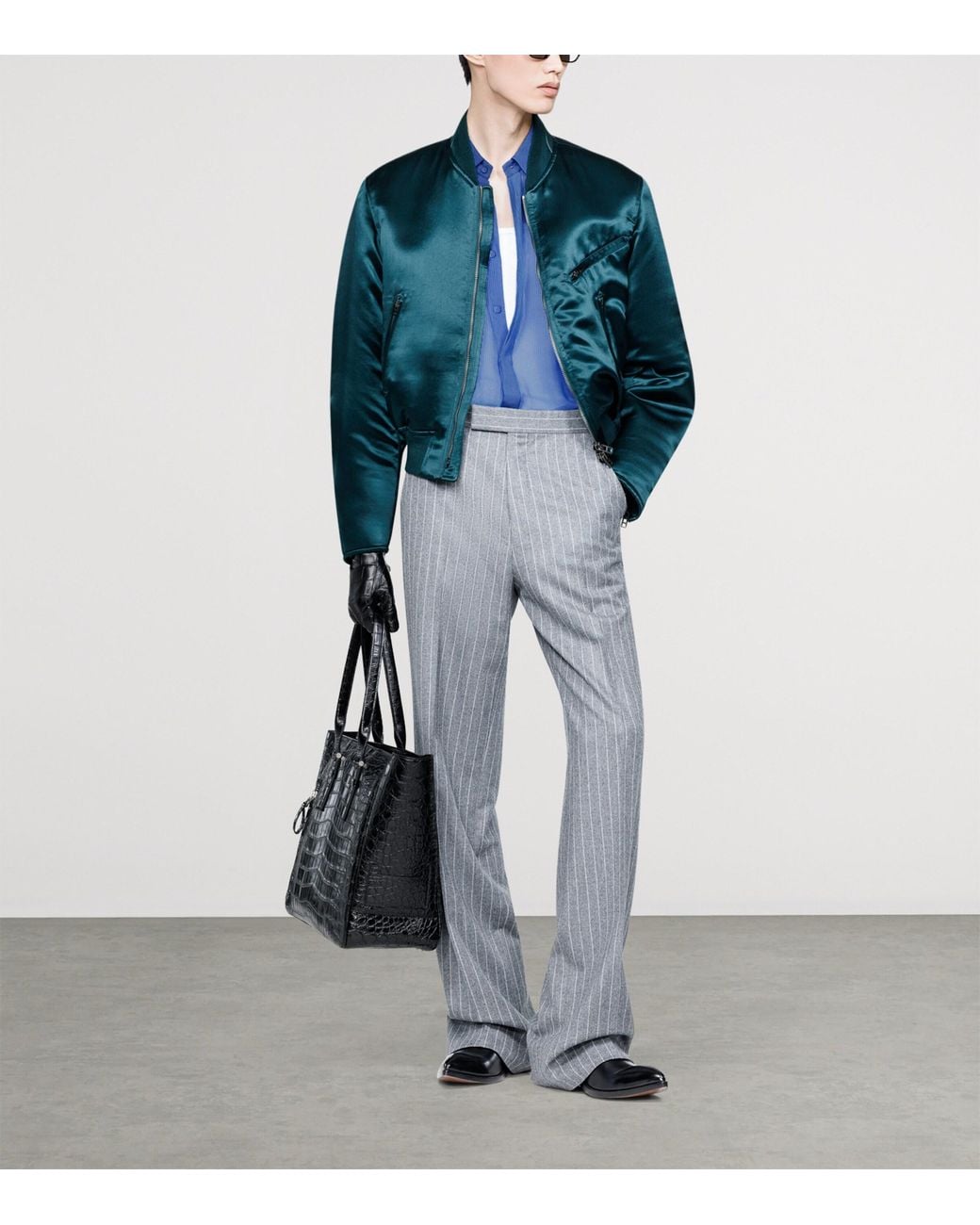 Tom Ford Blue Silk Micro-Stripe Shirt for men