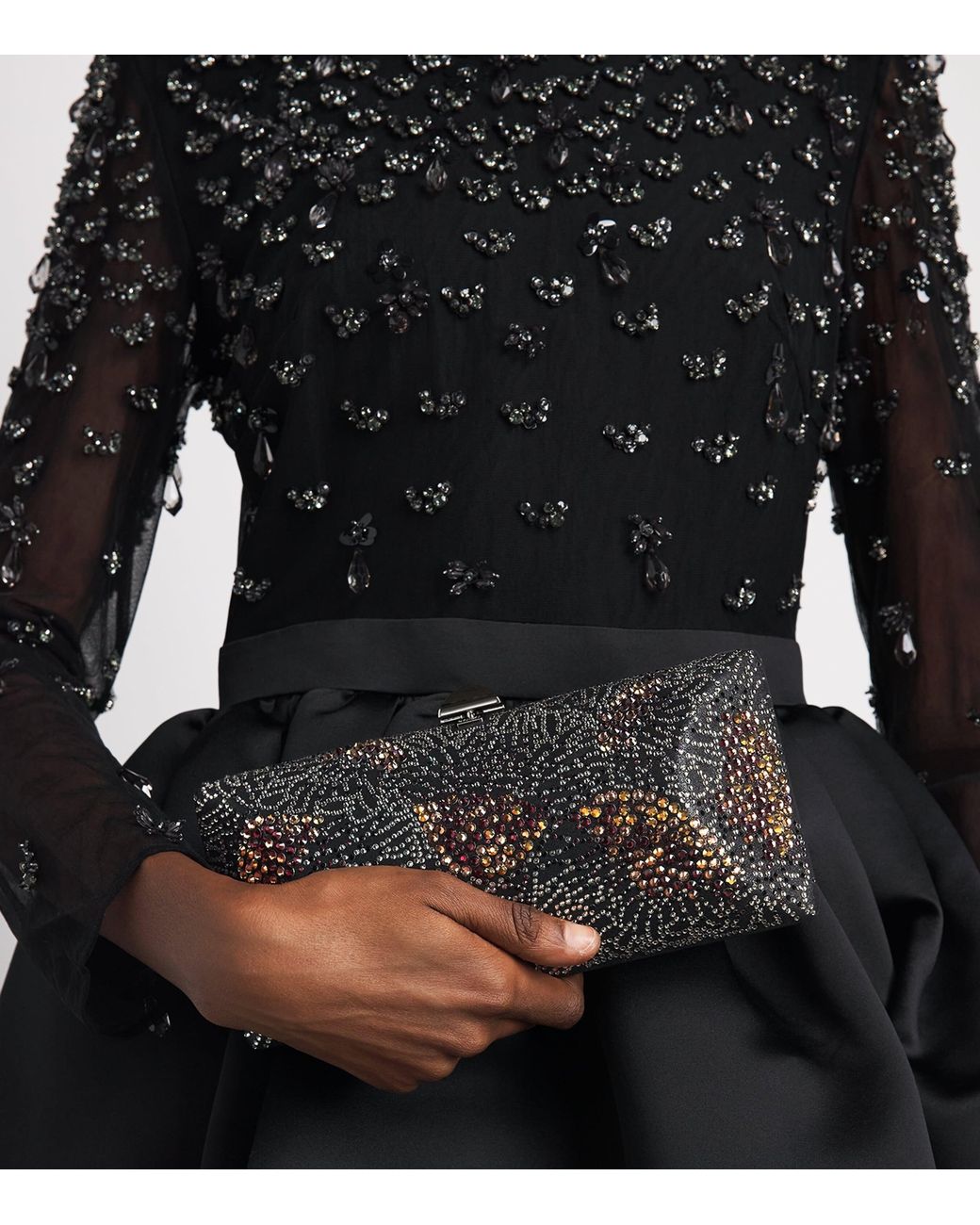 Rodo Black Suede-Effect Embellished Clutch Bag