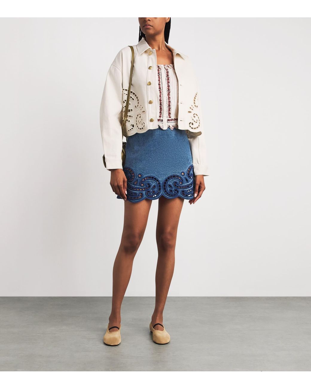Ulla Johnson Blue Cadiz Eyelet Denim Mini Skirt
