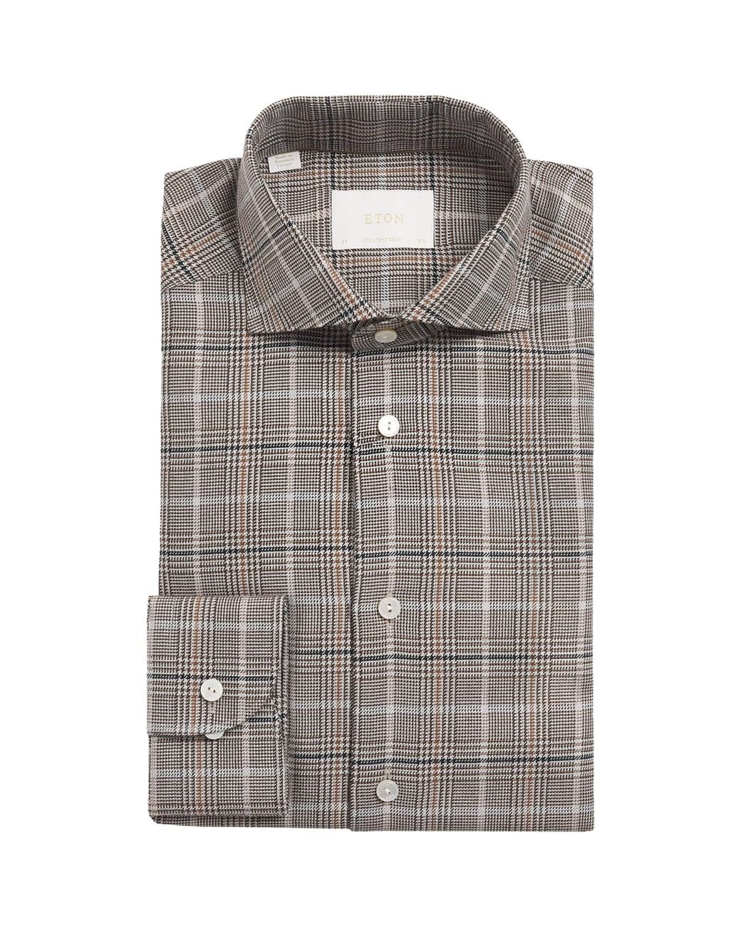 Eton of Sweden Gray Cotton-Silk-Cashmere Check Shirt for men