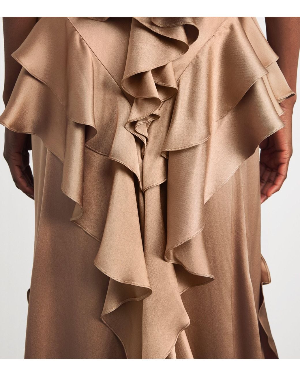 Gabriela Hearst Brown Silk Satin Ruffled Spiral Maxi Dress