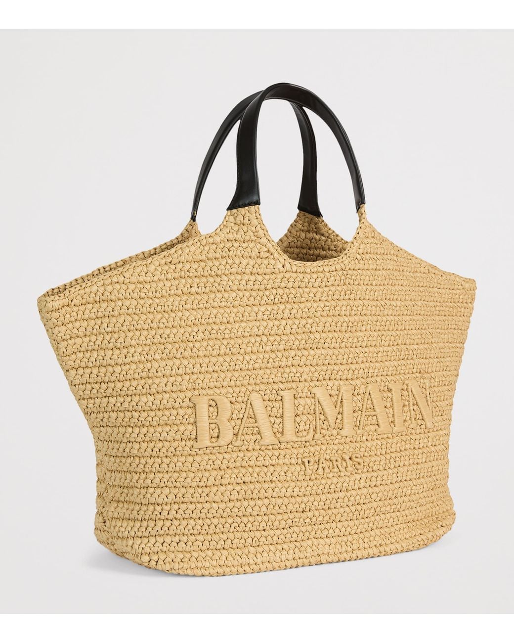 Balmain Natural Faux Raffia Logo Tote Bag