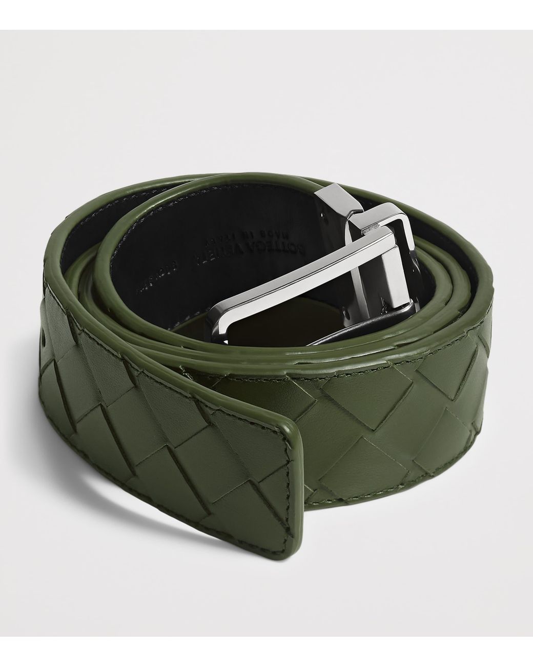 Bottega Veneta Green Leather Intrecciato Reversible Belt for men