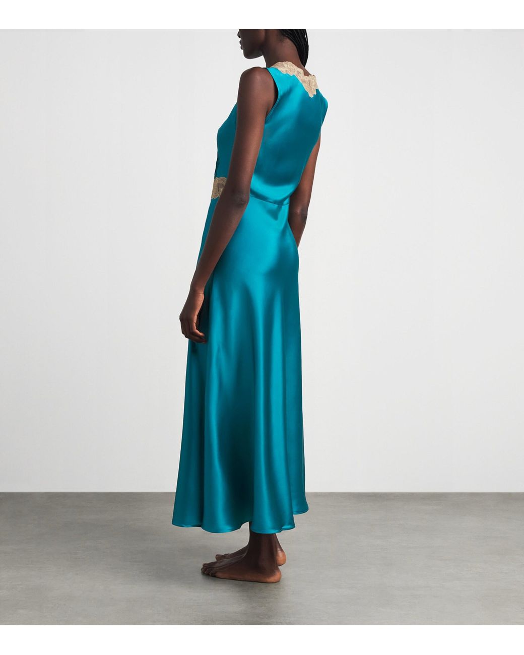 Loretta Caponi Blue Silk Lace Solas Slip Dress