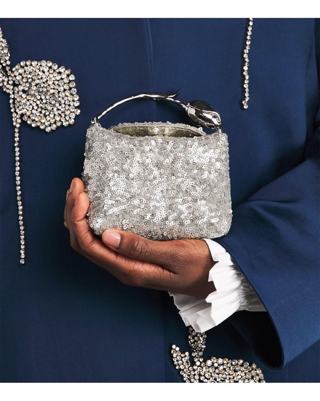 Erdem Metallic Mini Sequin-Embellished Bloom Top-Handle Bag