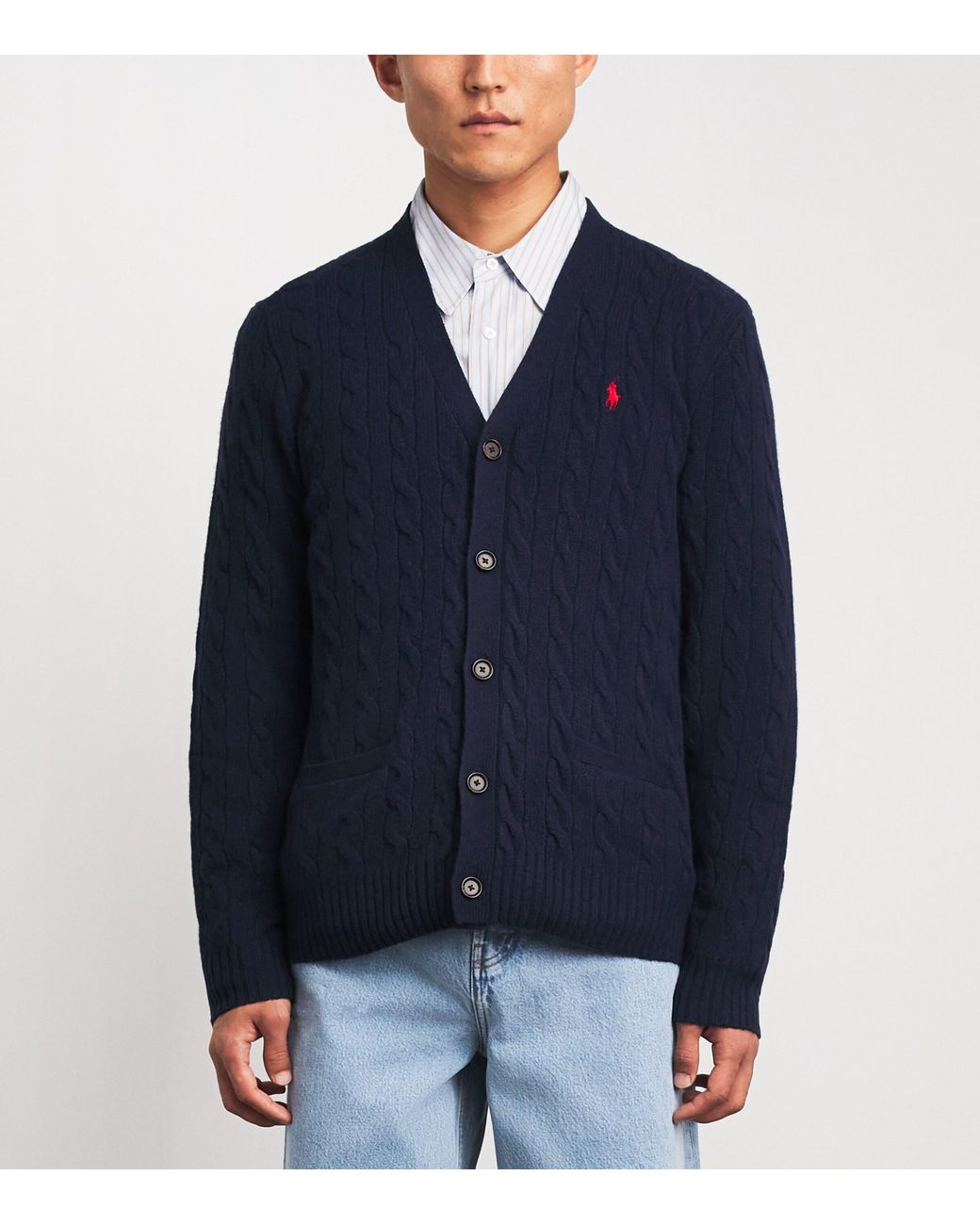 Polo Ralph Lauren Blue Wool-Cashmere Cable-Knit Cardigan for men