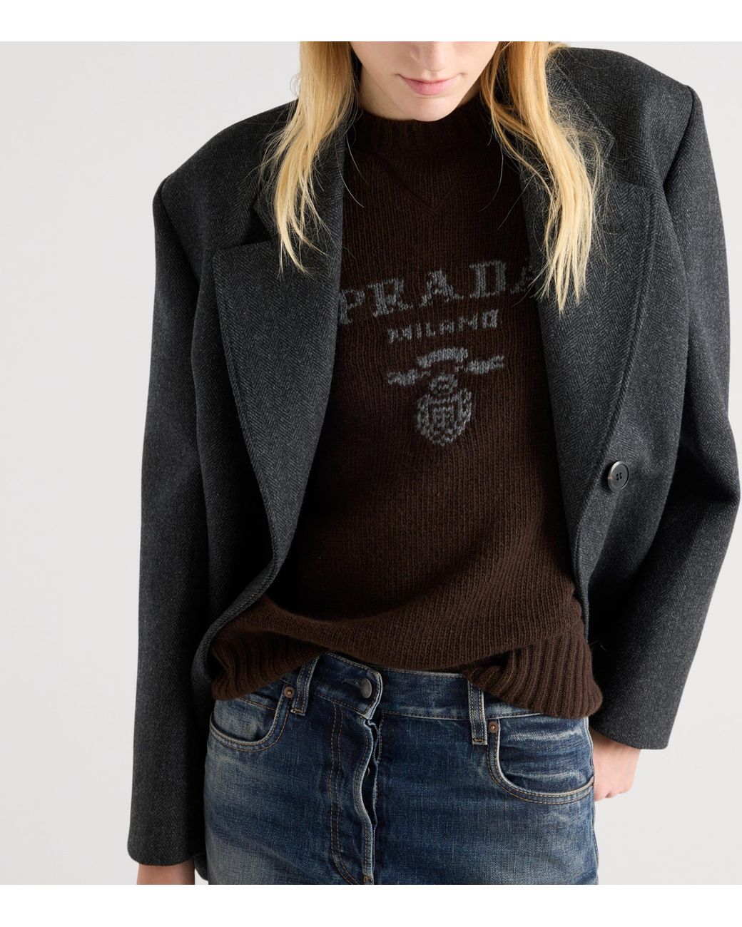Prada Brown Logo Knitted Round Neck Jumper