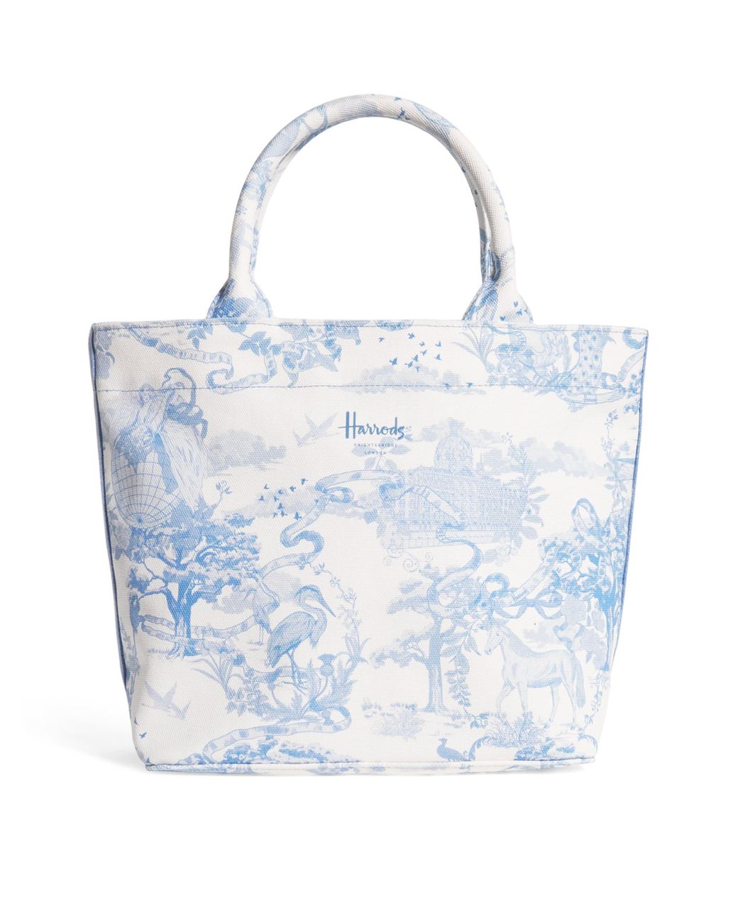 Harrods Blue Small Toile Print Tote Bag