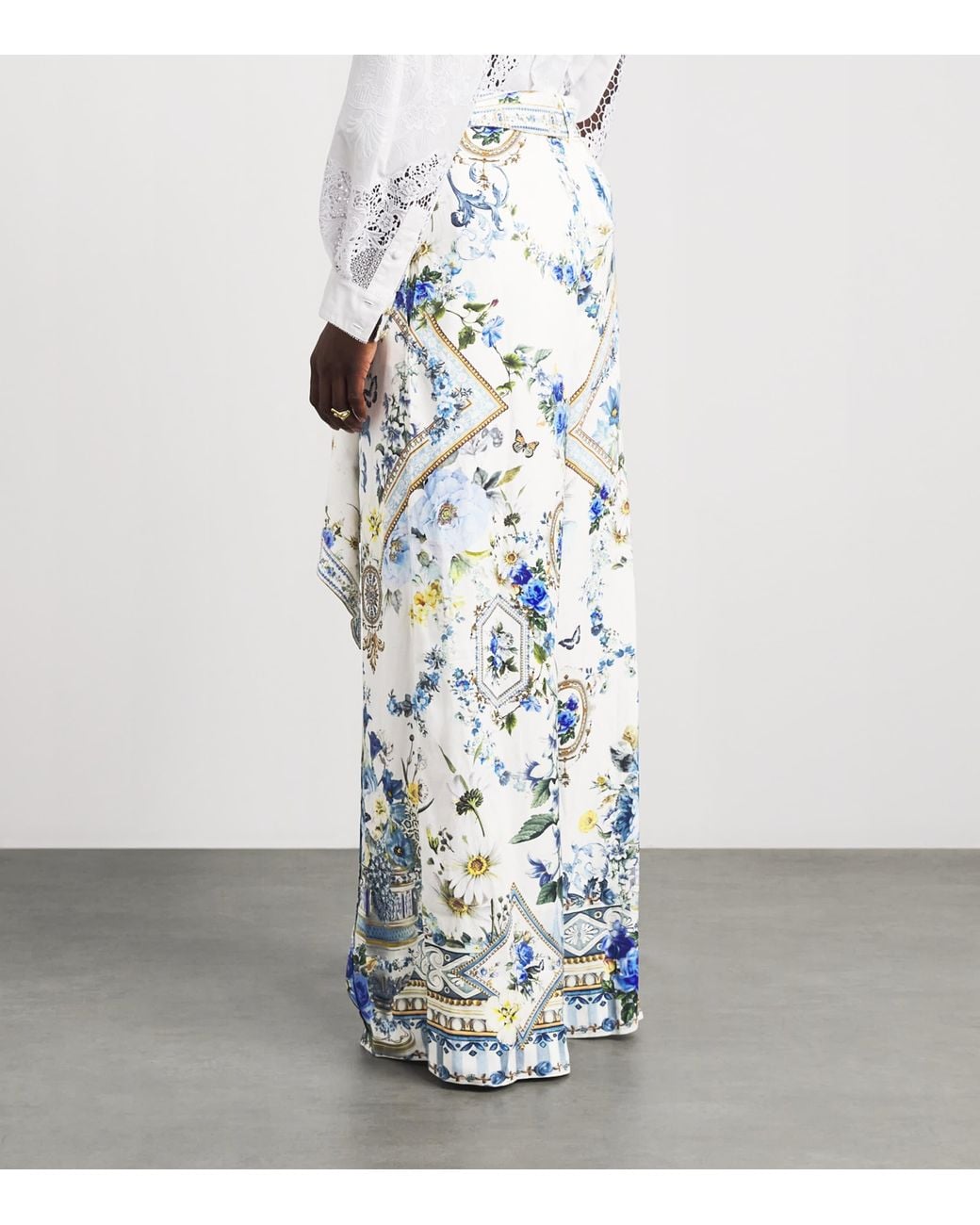 Camilla White Scarf Belt Wide-Leg Trousers