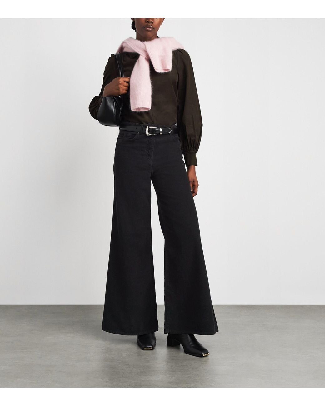 ME+EM Black Corduroy Super Flare Trousers
