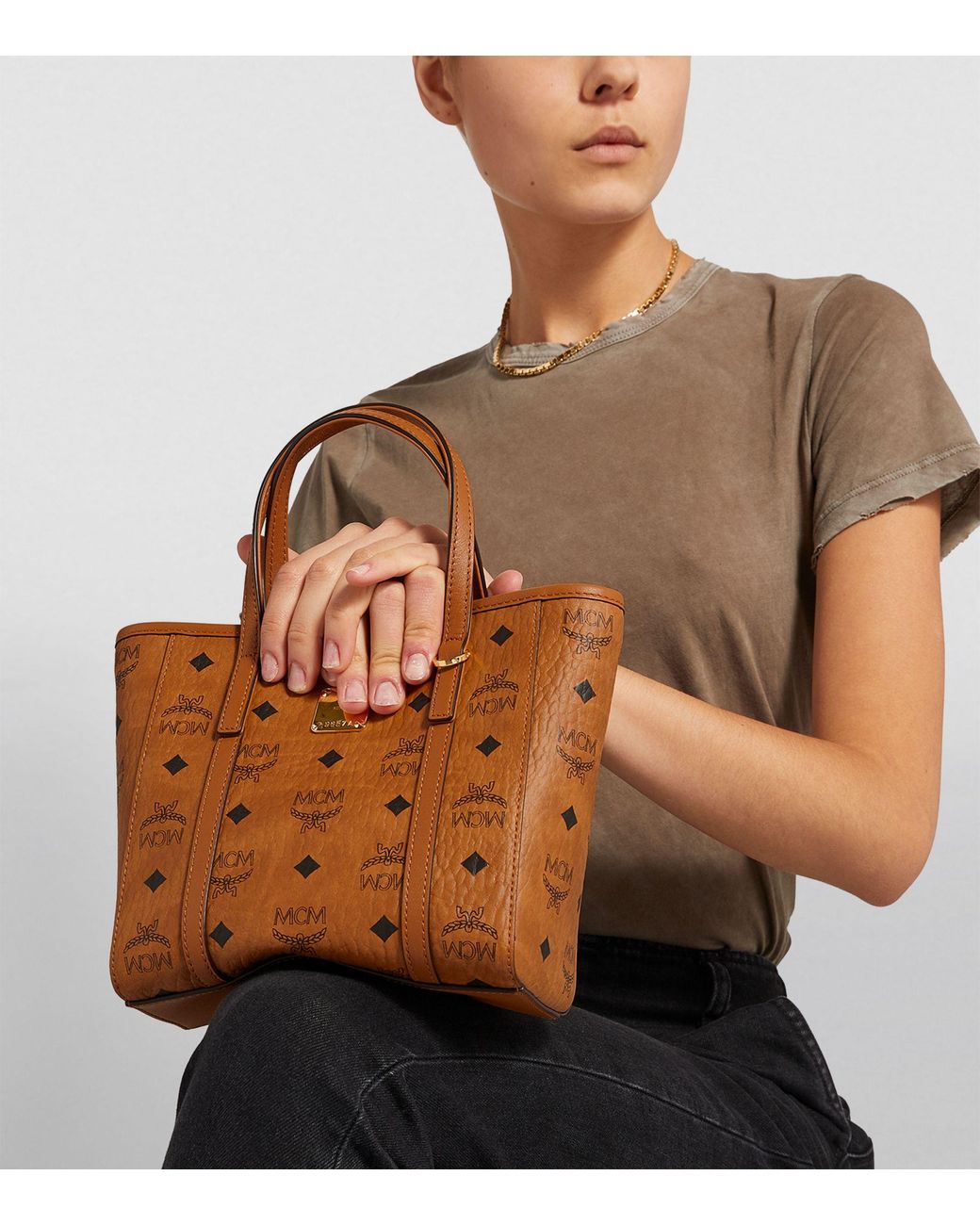 MCM Canvas Mini Toni Visetos Tote Bag in Brown | Lyst