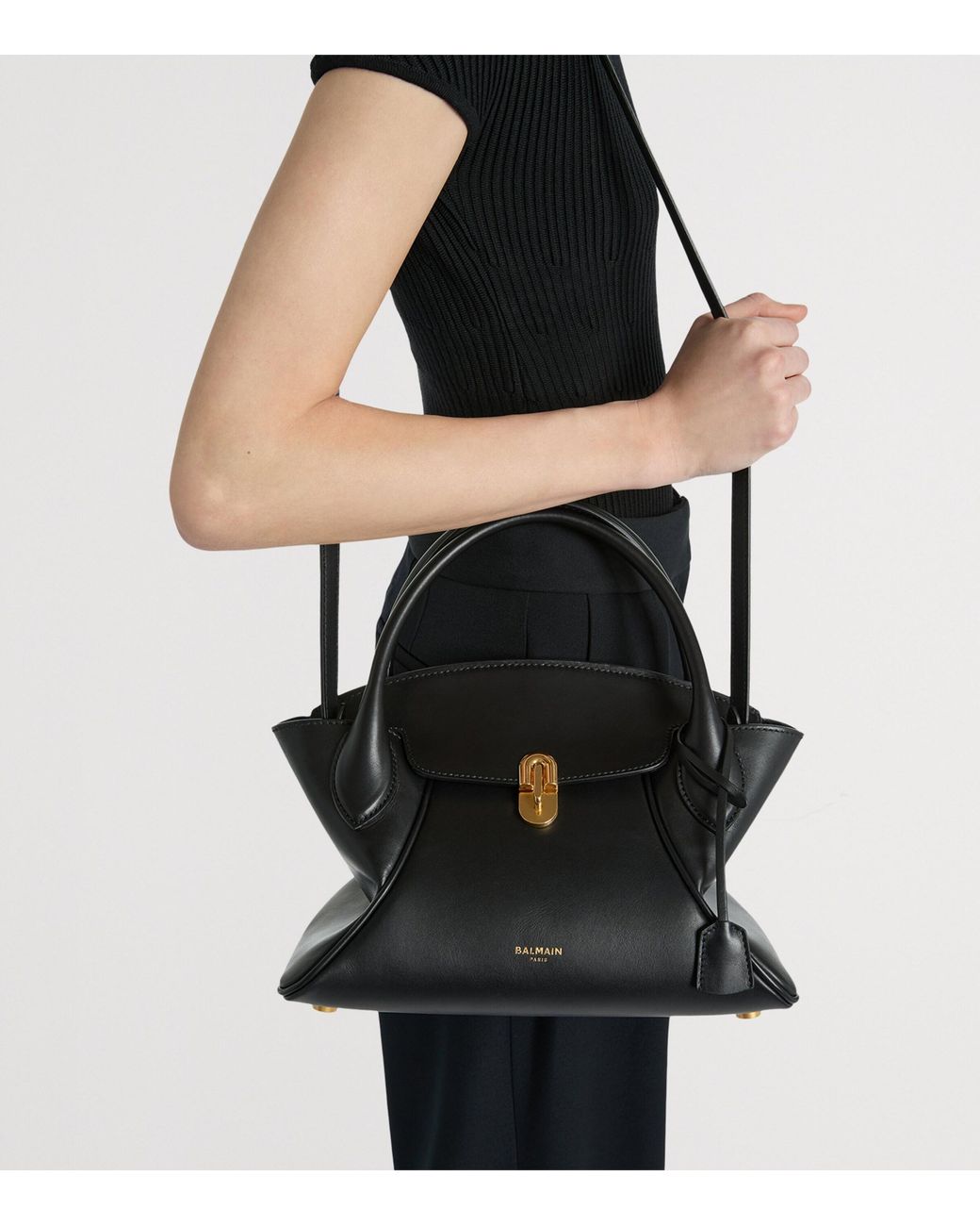 Balmain Black Small Leather Pulse Day Top-Handle Bag