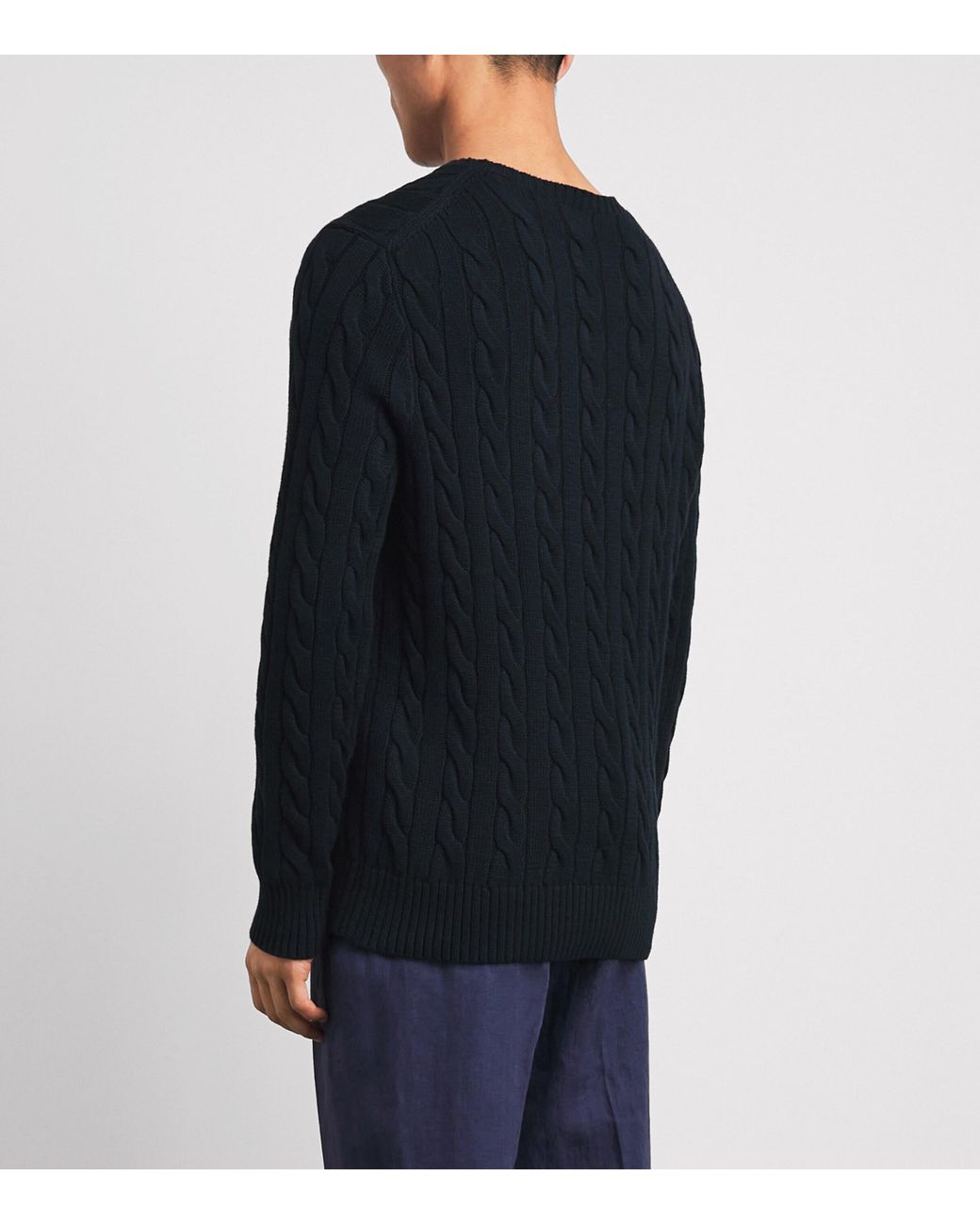 Polo Ralph Lauren Blue Cotton Cable-Knit Polo Pony Sweater for men