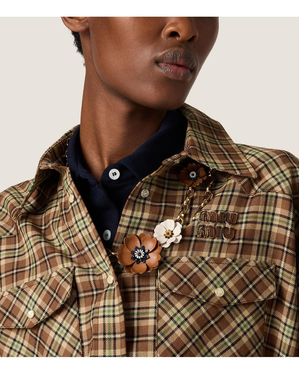 Miu Miu Brown Fleece Plaid Shirt