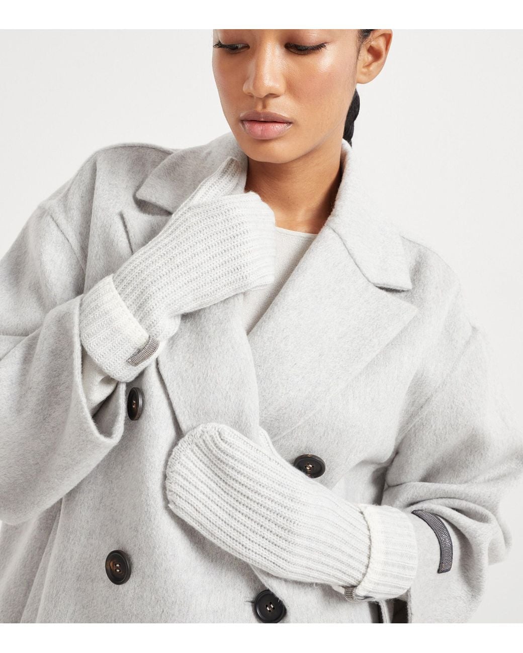 Brunello Cucinelli White Cashmere Mittens