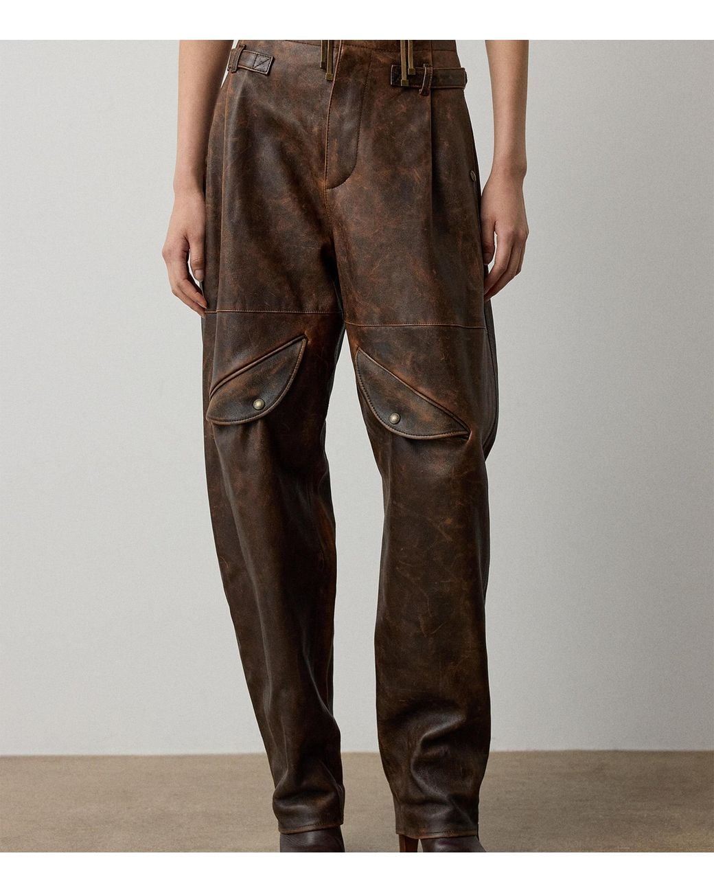 Ralph Lauren Brown Distressed Lambskin Hania Trousers