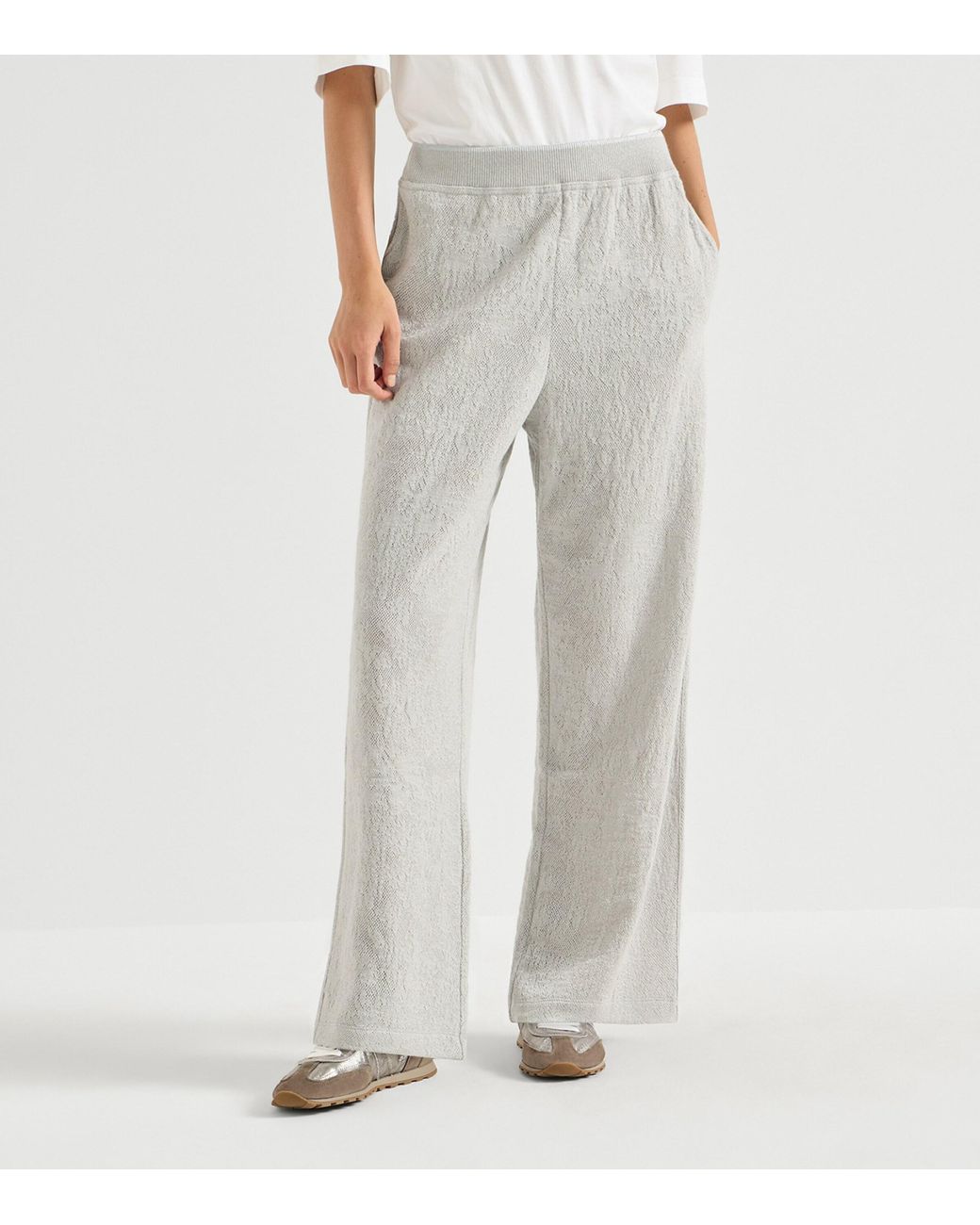 Brunello Cucinelli Gray Sparkling Lace Jersey Track Trousers