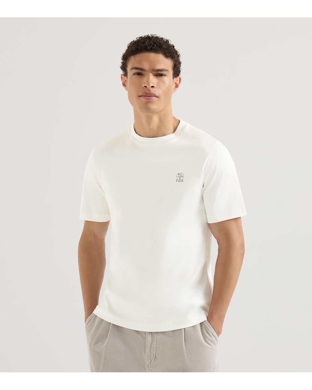 Brunello Cucinelli White Cotton Logo T-Shirt for men