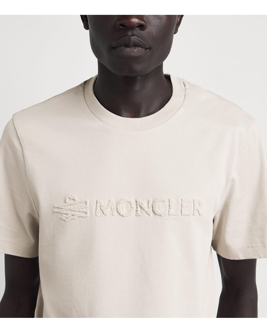 Moncler White Cotton Logo Patch T-Shirt for men