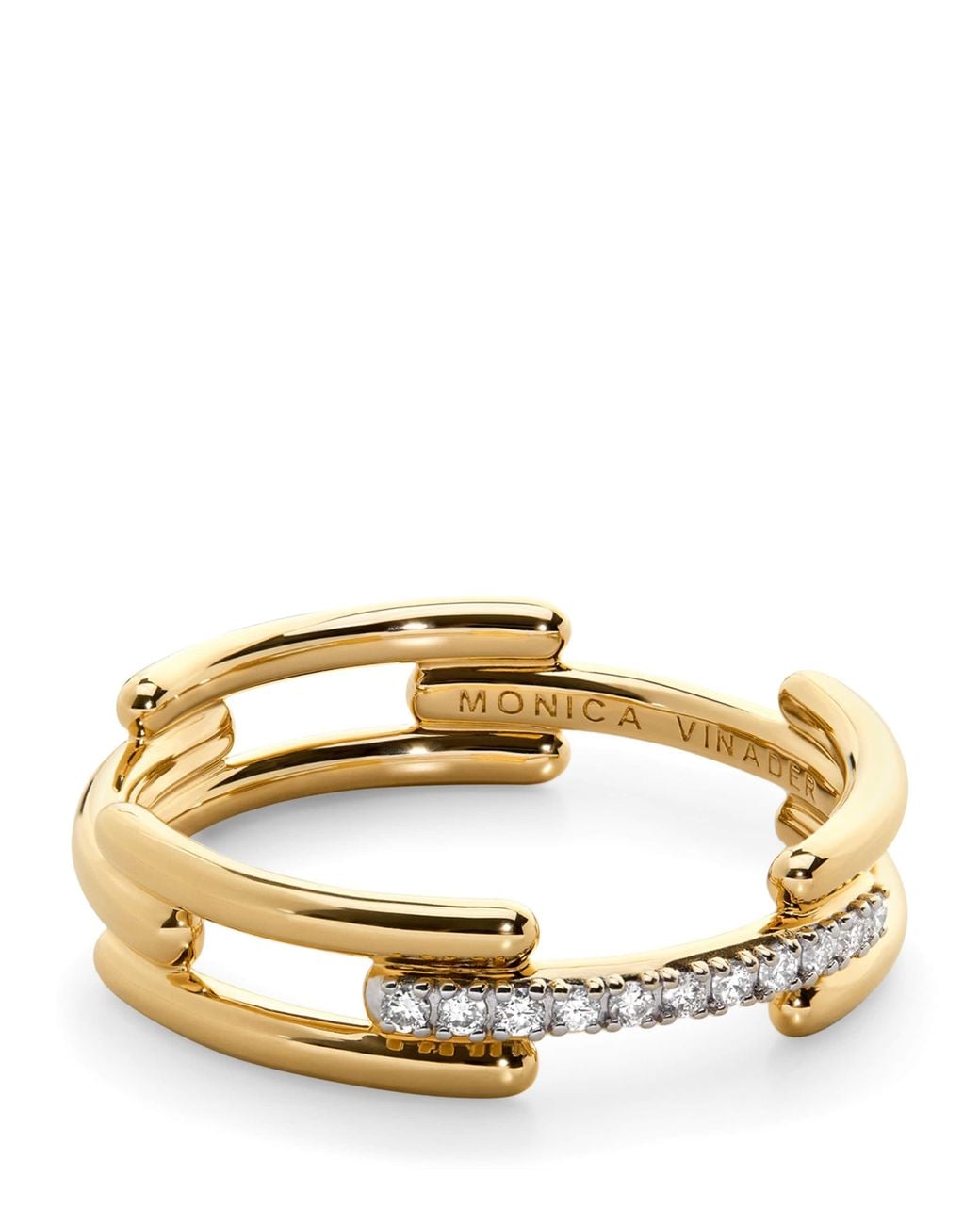 Monica Vinader Metallic Vermeil And Diamond Pavé Signature Link Ring