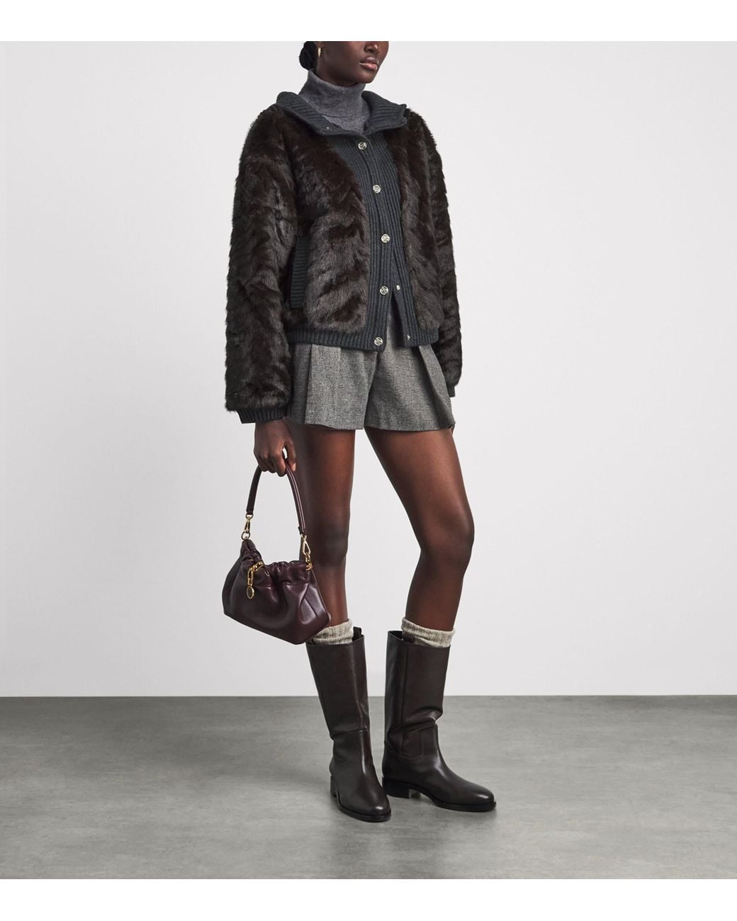 Sandro Black Faux-Fur Knitted Jacket