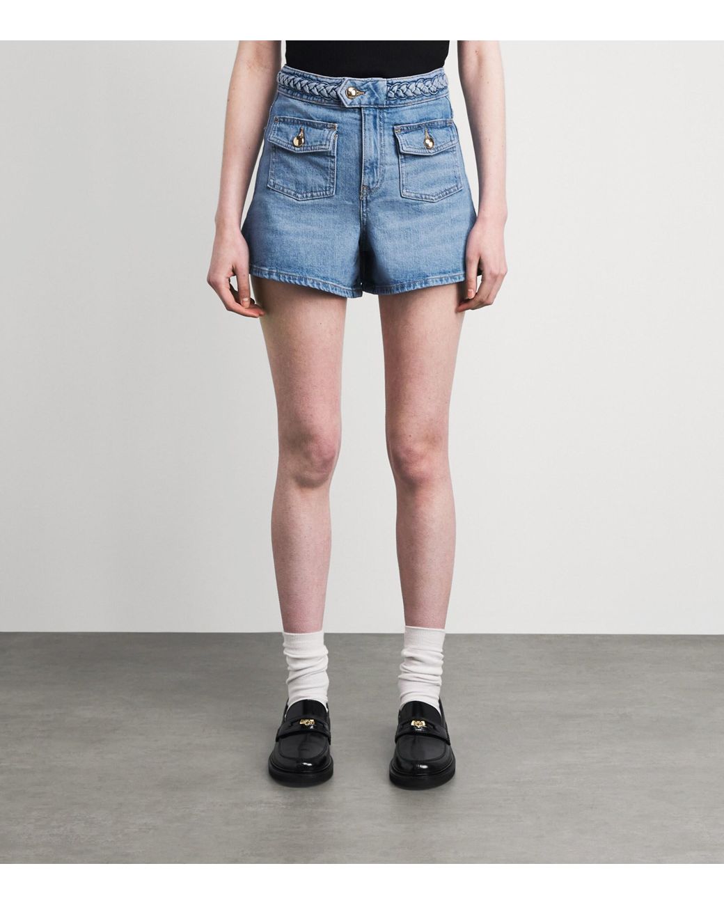Maje Blue Braided Flared Denim Shorts