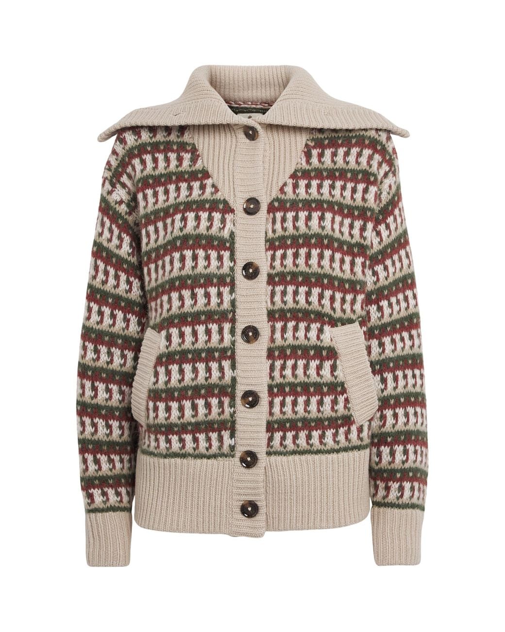 Barbour Brown Wool-Blend Jacquard Burley Cardigan