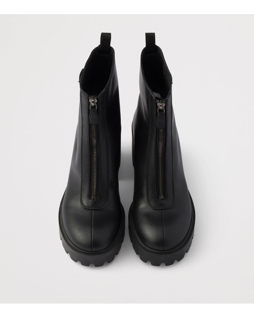 Prada Black Leather Zipped Heeled Ankle Boots 85