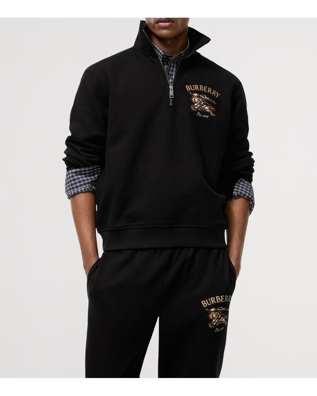 Burberry Black Cotton Ekd Quarter-Zip Sweatshirt for men