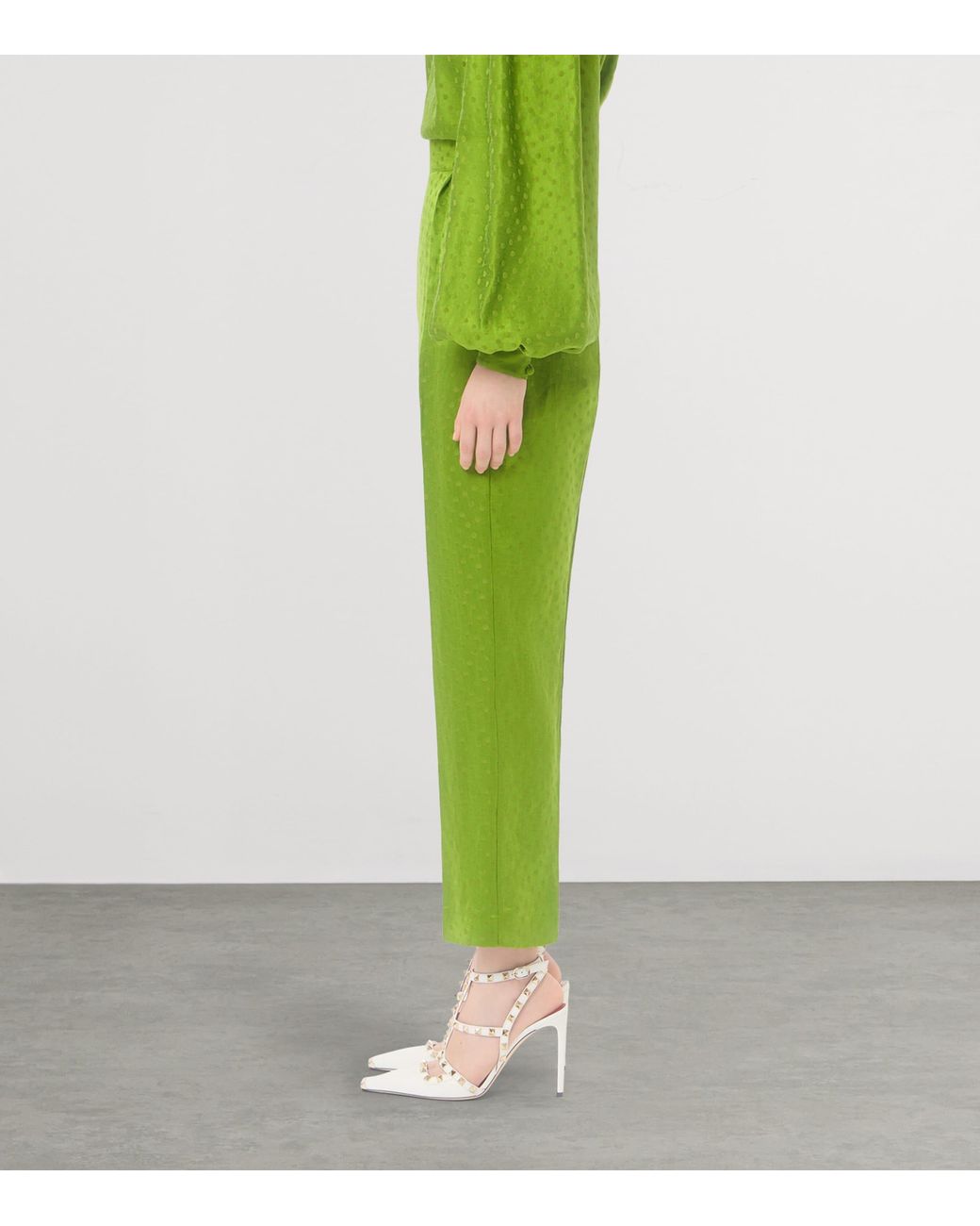 Valentino Green Linen-Silk Pleated Trousers