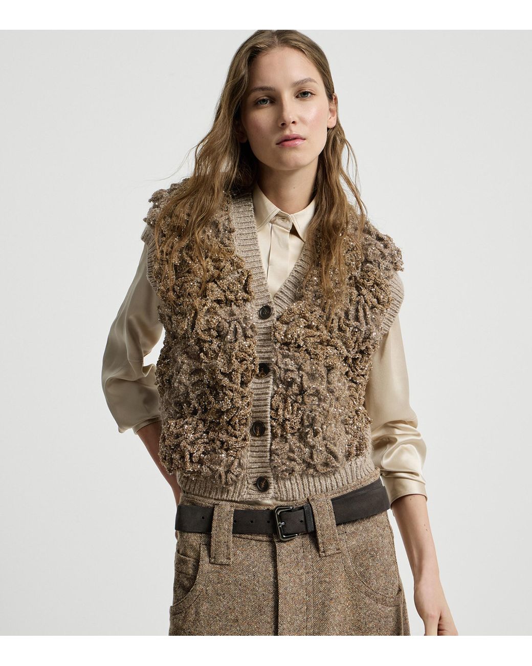 Brunello Cucinelli Natural Dazzling Blossom Opera Sweater Vest
