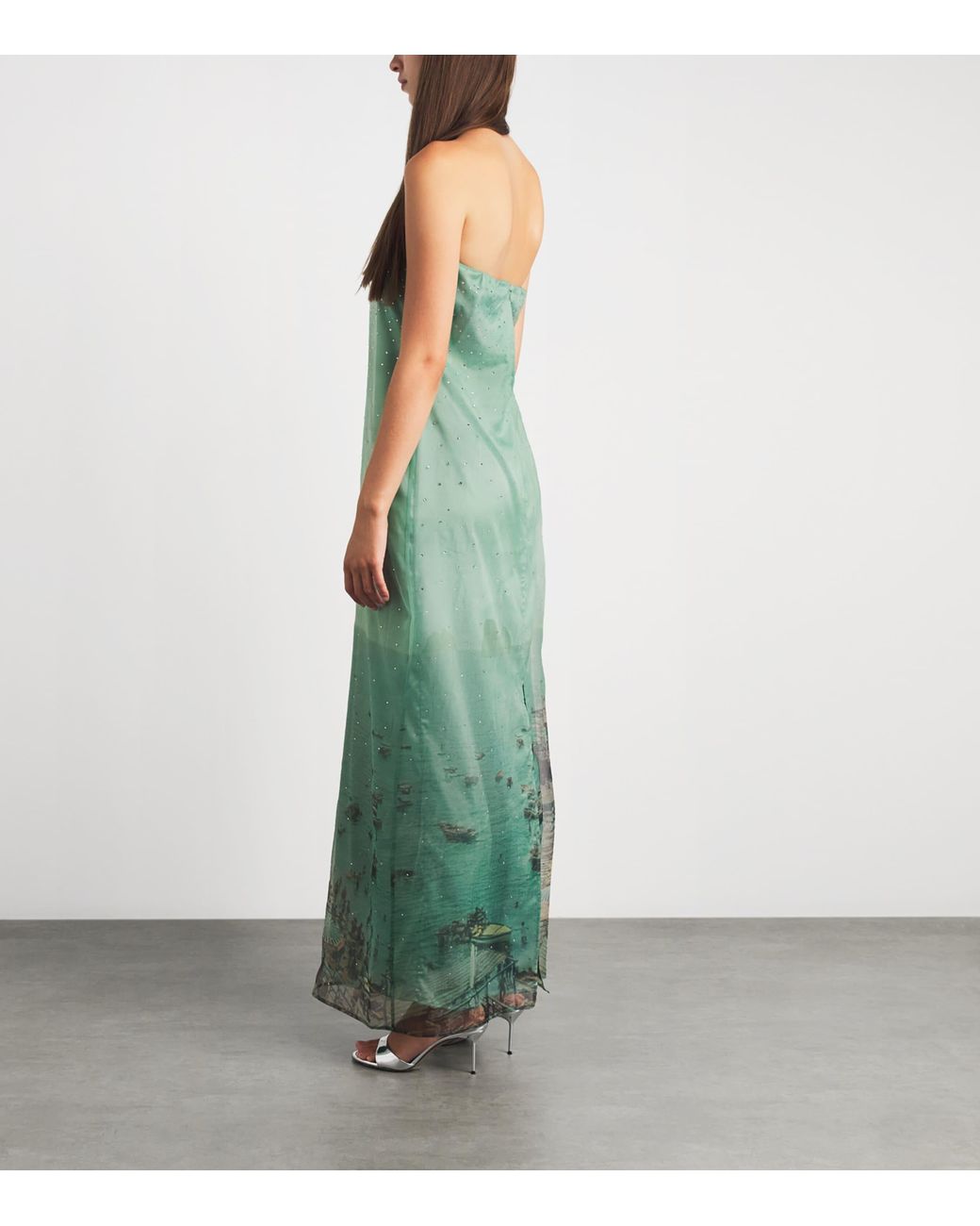 Staud Green Organza Embellished Amara Maxi Dress