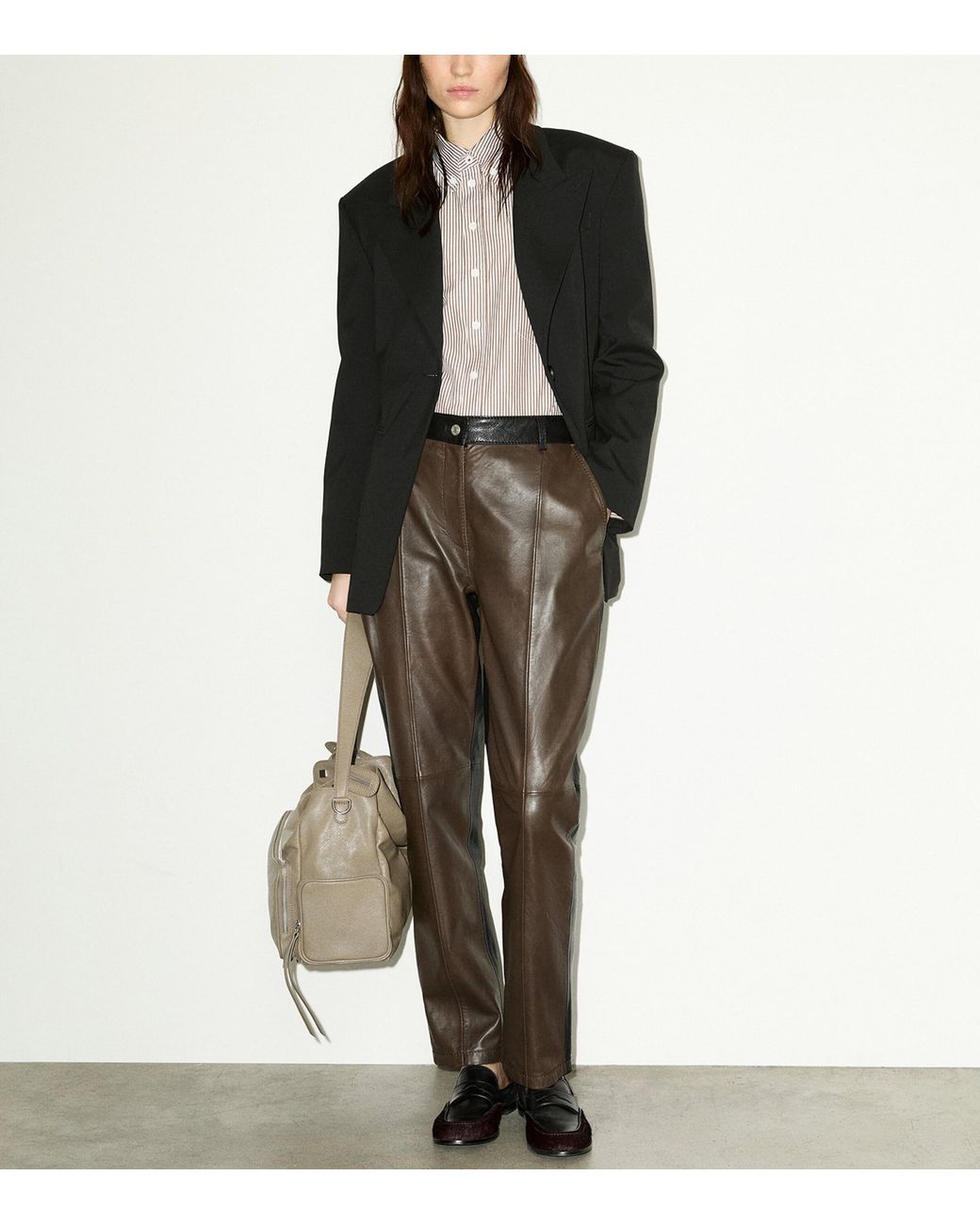 MAX&Co. Brown Leather Two-Tone Trousers