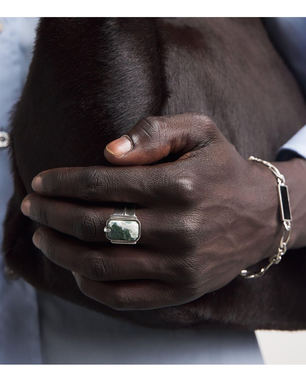 FYR Green Sterling And Moss Agate Aida Ring for men