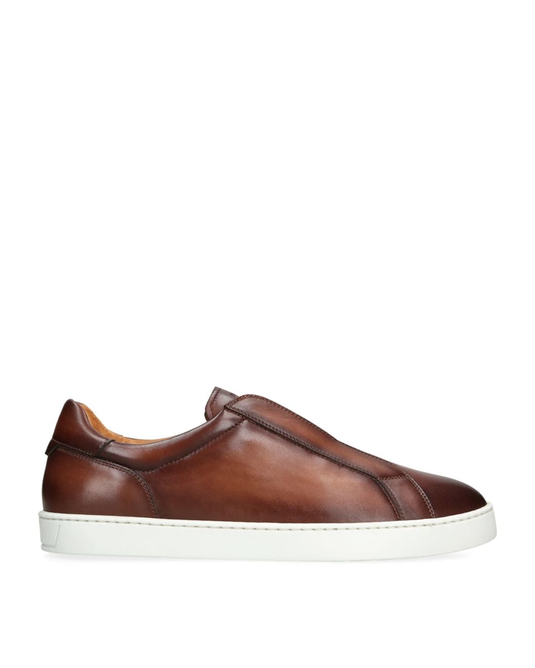 Magnanni Shoes Brown Leather Laceless Sneakers for men