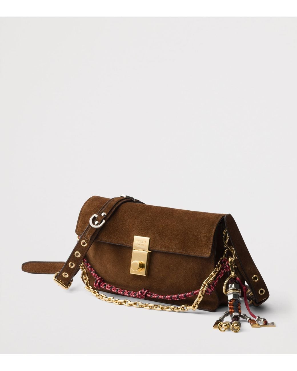 Prada Brown Small Suede Soft Sound Shoulder Bag