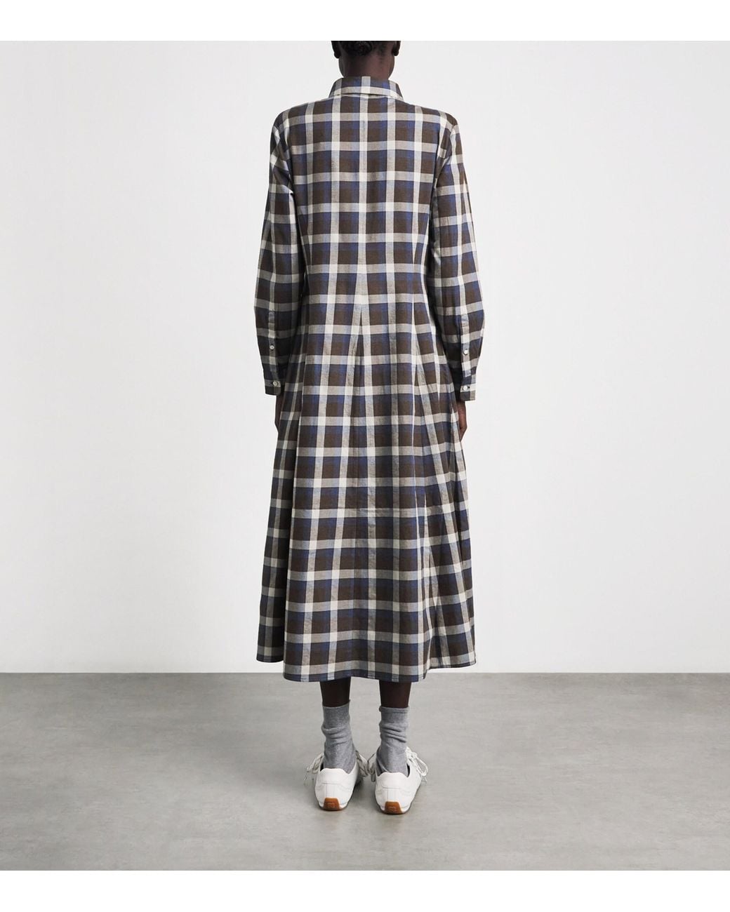 Polo Ralph Lauren Gray Cotton Plaid Midi Shirt Dress