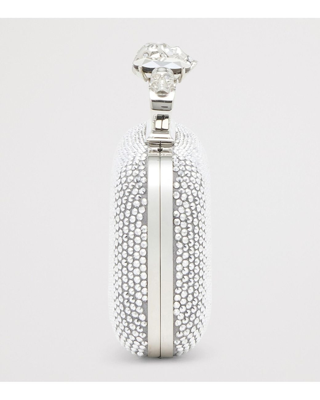 McQueen Gray Crystal-Embellished Knuckle Clutch Bag
