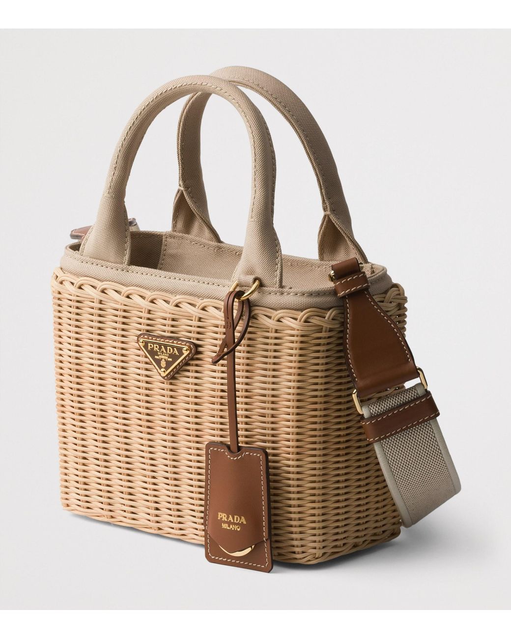 Prada Brown Small Wicker Top-Handle Bag