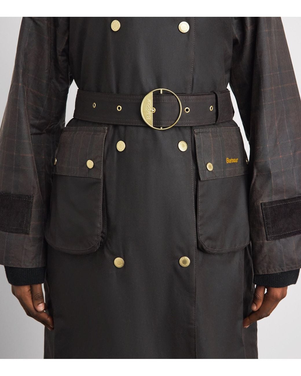 Barbour Black Waxed Cotton Elva Trench Coat