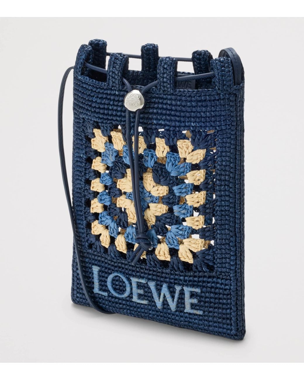 Loewe Blue X Paula's Ibiza Crochet Pocket Patch Shoulder Bag