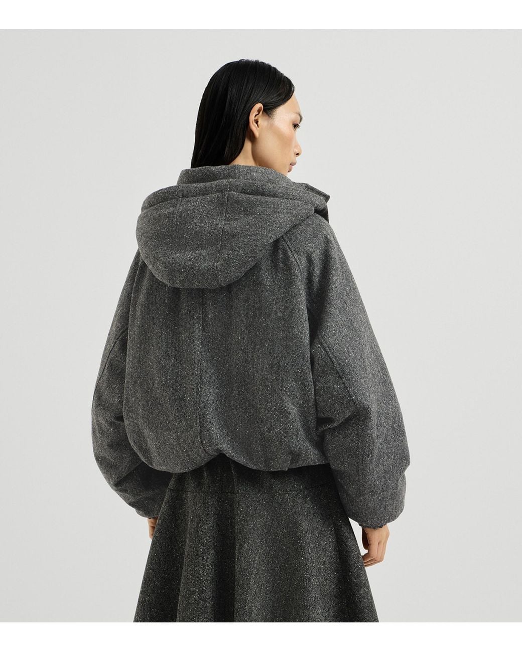 Brunello Cucinelli Gray Down Virgin Wool-Blend Hooded Jacket