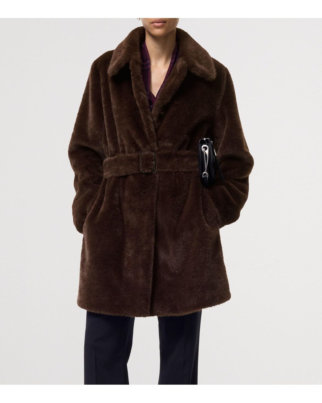 Burberry Brown Faux Fur Belted Car Coat
