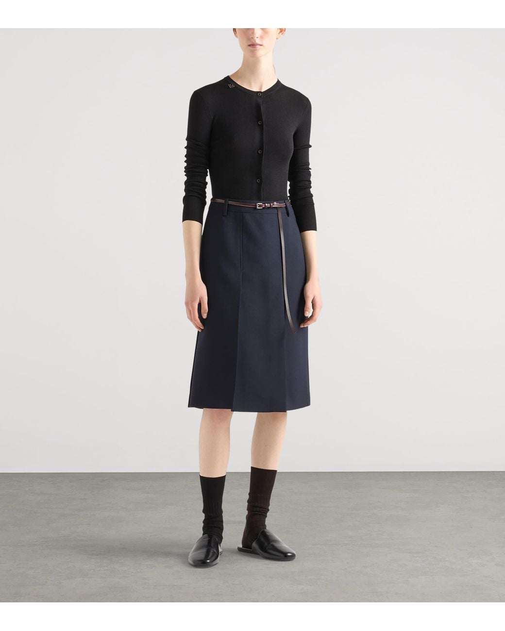 Prada Black Wool Ribbed Slim Cardigan
