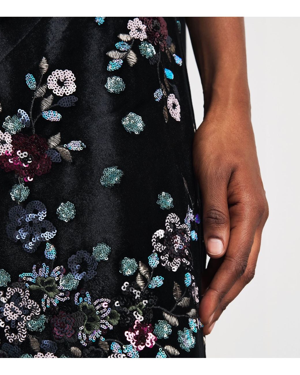 Talbot Runhof Black Velvet Floral Sequin Gown