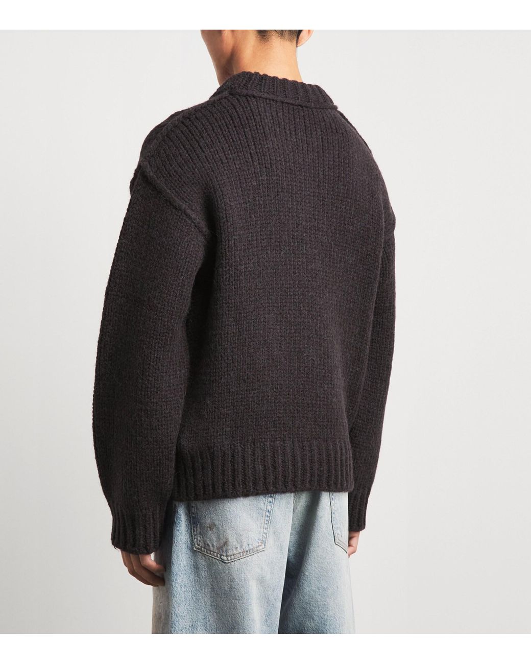 Our Legacy Black Merino Wool-Alpaca Mock Roundneck Sweater for men